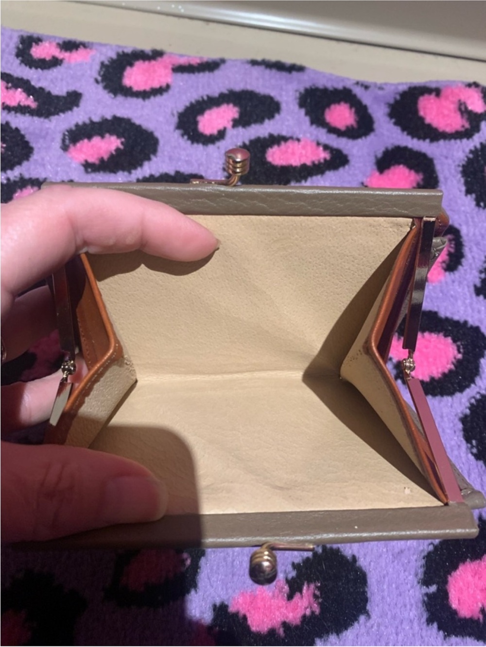 Dooney & Bourke Teton Taupe Leather Wallet with Black Panel & Kisslock GUC - Picture 8 of 14